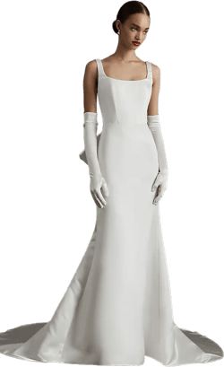 Wtoo by Watters Laurie Square-Neck Bow Satin Wedding Gown