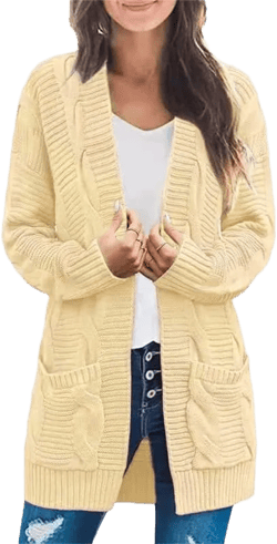 Andongnywell Women's Cable Knit Open Front Chunky Cardigans Sweaters Boyfriend Sweaters Jackets Overcoats Outwear
