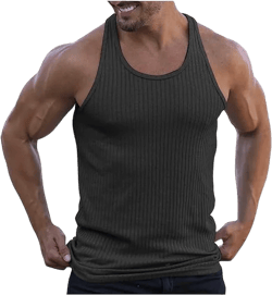 Cotton Tank Top Men, Ribbed Tank Top Men Workout Tank Tops Undershirts Y-Back Muscle Tee Sleeveless T-Shirts Dark Gray X-Large