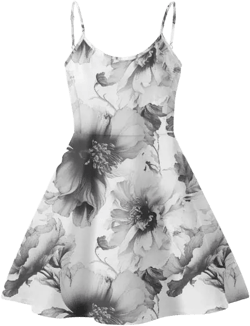 Spaghetti Strap Midi Satin Dresses Summer Sleeveless Sundree Women Girl Beach Party Swing Dress 5X-Large Peony Flower Black White
