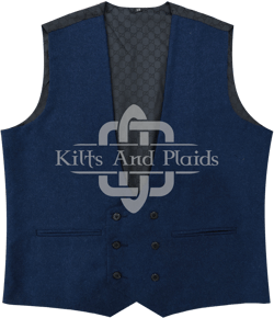 Navy Blue Tweed Waistcoat - Double Breasted Scottish Kilt Waistcoat - 100% Wool - Satin Lined - Made to Order Wedding Vest - Highland Vest