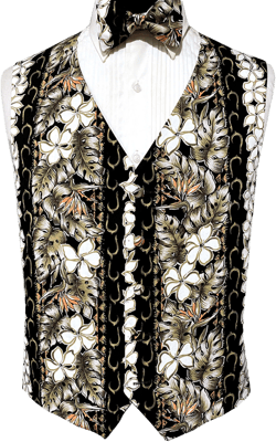 Black Hawaiian Plumeria Lei Floral Tuxedo Vest and Bow Tie Hawaii Key West Key Largo Wedding Destination Spring Break Prom Wedding Formal