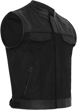 Handcrafted Mens Cordura Fabric Club Denim Motorcycle Vest Genuine Leather Cut Off Waistcoat, black vest, fashion vest, chritmas gift