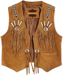 Traditional Men Brown Western Suede Leather Vest - Classic Native American Fringe Vest, Vintage Leather Beaded Tassels Cowboy Vest Waistcoat