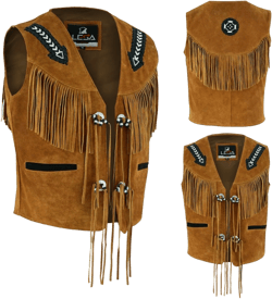 Men Tan Brown Suede Western Cowboy Leather Jacket With Fringe , gift vest hunting vest fashion vest , gift for him , real mens vest