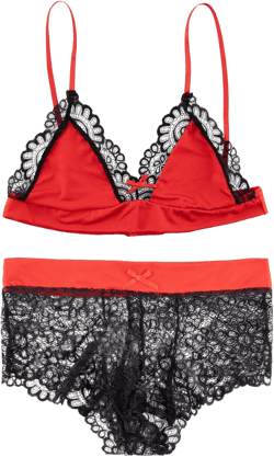 Mens Tank Top 2 Pieces Underwear Lace Panties Bikini Set Crop Tops Sexy Bra Swimsuit Set-black Red Large