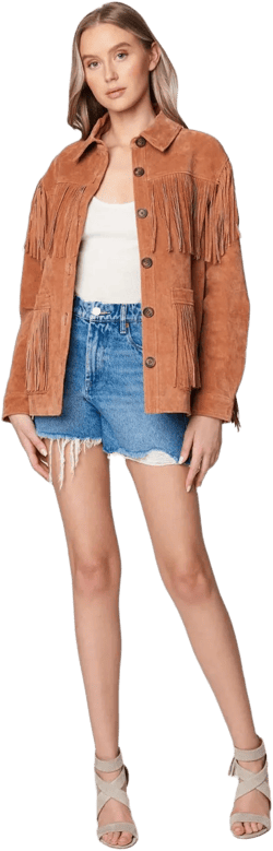 Women Suede Leather Jacket with Fringes Classical Tan Brown Fringe Real Suede Jacket / Fringed Jacket / Festival Jacket / Western Jacket