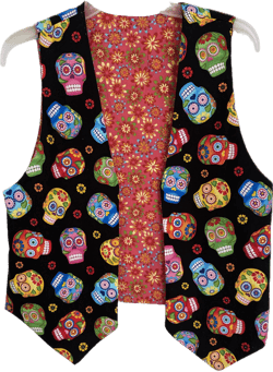 Vesties  Dia de Los Muertos, Day of the Dead Sugar Candy Skulls Reversible Mexican Holiday Celebration Mens Womens Unisex Vest