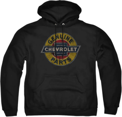 Chevrolet Genuine Chevy Parts Distressed Sign Unisex Adult Pull-Over Heather Hoodie, Large, Black