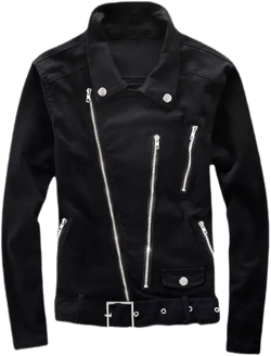 Hifa Men's Black Biker Jean Denim Jacket Motorcycle Style Classic Punk Knight Slim Fit Coat Scratched Zipper Turn-Down Collar 3X-Large Black
