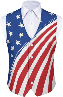 Men's V Neck Suit Vests Formal Slim Fit Button Dress Vest Waistcoat, S-4XL Large American Flag Red Blue