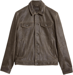 John Varvatos Men's Andrew Leather Jacket 52 Distressed Brown