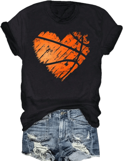SHEIN LUNE Plus Size Women's Crew Neck T-Shirt With Basketball Heart Print Graphic Tees Women Tops