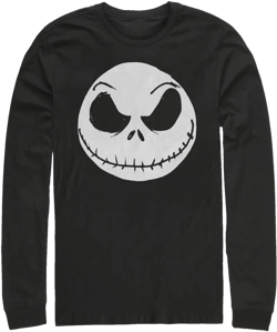 Men's The Nightmare Before Christmas Halloween Jack Skellington Big Face  Long Sleeve Shirt - Black - Medium