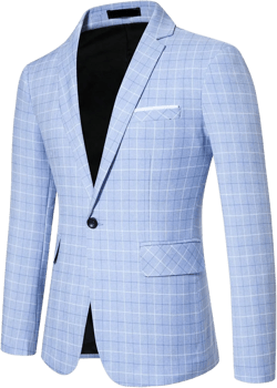 SePkus Men's Slim Fit Casual Blazer Jacket Men Plaid Print Single Button Blazer (Color : Baby Blue, Size : Large)
