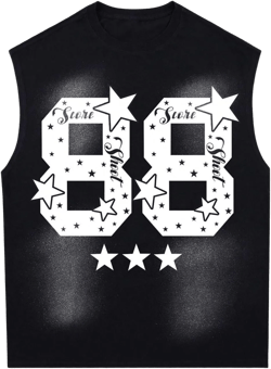 Verdusa Men's Sleeveless Jersey Shirts Number Tank Tops Vintage Letter Print Graphic Tees X-Large Black