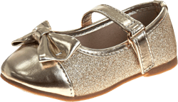 Laura Ashley Girl Flats Dress Sandals - Ballet Bow Party Shoes, (Toddler - Little Kid - Big Kid) 12 Little Kid Gold Glitter