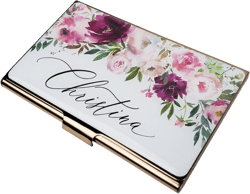Personalized Business Card Case, Flower Business Card Holder, Metal Credit Card Holder Floral Gift for Women Her Staff Gifts Realtor E156B
