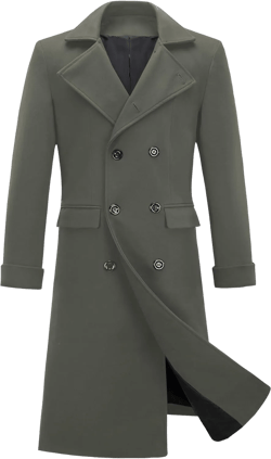 INVACHI Men's Wool Blend Long Trench Coat Notched Collar Single Breasted Overcoat Warm Winter Pea Coat