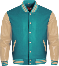 Men's Varsity Letterman Bomber Jacket Wool Body Cream Genuine Leather Sleeves 18 Colors Classic Style X-Small Tiffany