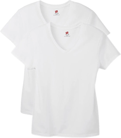Hanes Perfect-T V-Neck T-Shirt, Cotton Short Sleeve Tee for Women, 1 or 2 Pack 2 White - 2 Pack XX-Large