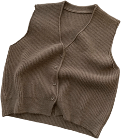 Beralst Women's Button Front V Neck Sleeveless Knit Sweater Vest Large Coffee