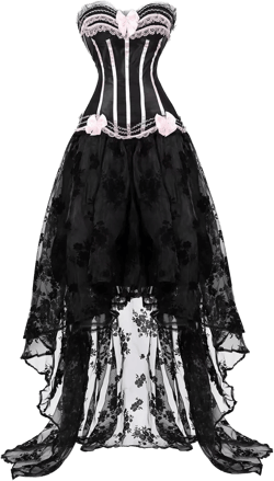Corsets for Women Dress Bustier Overbust and Skirt Tutu Lingerie Gothic lace Basques Victorian Small Pinkblack