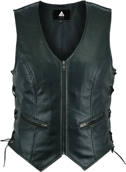 ARIAN Elegant Enigma Women's Cowhide Genuine Leather Vest with Side Lace Premium Quality Small Black