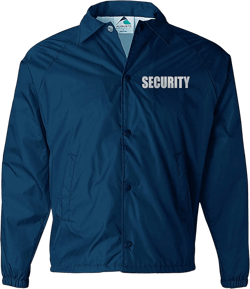 Smart People Clothing Security nylon jacket in with Reflective logos, front and back. Large Navy With Silver/Reflective Logos