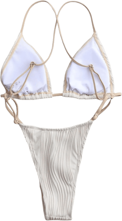 OYOANGLE Women's Sexy One Piece Swimsuit Criss Cross String Bikini Swimsuits Thong Bathing Suits X-Large Beige
