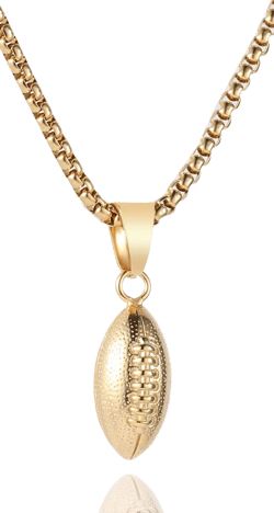 WIGERLON Football Charm Necklace，Football Gifts for Men,3D Stainless Steel Football Pendant Necklaces for Women and gold