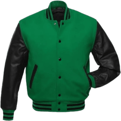Men’s Varsity Jackets Baseball Letterman Wool Body Genuine Leather Sleeves Bomber American Style Varsity Jacket XX-Large Green Body and Black Sleeves