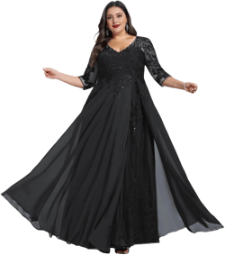 ZBYES Plus Size Mother of The Bride Dresses for Wedding Lace Sequin 3/4 Sleeve A Line Long Formal Dresses for Women Elegant : Clothing, Shoes & Jewelry