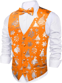 Barry. Wang Mens Christmas Vest with Snow/Snowman/Christmas Tree Red/Green Holiday Waistcoat Bowtie Set Party Halloween