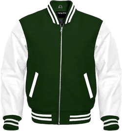 Baseball Premium Wool & Genuine Leather Sleeves School College Uniform Varsity Jacket Letterman with Zipper Medium Dark Green/White