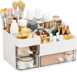 SuoXing White Make up Organizers for Vanity,Large Plastic Bathroom Counter Organizer With Drawers,Skincare Organizers and Cosmetic Storage for Dresser Top Skin Care,Beauty Products and Brush Holder Large-3 Drawers White