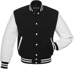 Men's Classic Varsity Jacket Genuine Leather Sleeve and Wool Blend Letterman Boys College Varsity Jackets (US, Alpha, Small, Regular, Regular, Black White)