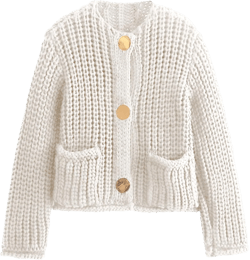 Yimoon Women's Cropped Cardigan Sweater Button Down Chunky Knit Sweater Long Sleeve Fall Open Front Cardigan Beige Medium