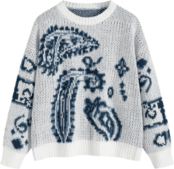 ZAFUL Womens Sweater Long Sleeve Crewneck 2024 Fashion Print Cute Oversized Chunky Knit Pullover Blouse Tops Jumpers