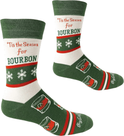 Tis the Season For Bourbon Men's Socks | Bourbon Gift for Men Funny Novelty Fashion Dress Socks | Unique Stocking Stuffer for Bourbon Whiskey Lovers