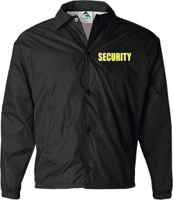 Smart People Clothing Security nylon jacket in with Reflective logos, front and back. Medium Black With Yellow/Reflective Logos