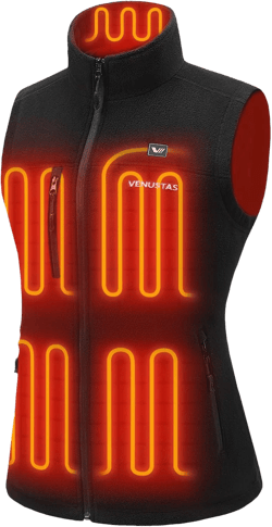 Venustas Women's Heated Fleece Vest with 6 Heating Zones, Ladies' Lightweight Recycled Fleece Electric Vest with Battery Large Black