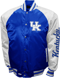 2Bhip NCAA Kentucky Wildcats Adult Blue & White Lightweight Vintage Style Satin Bomber Varsity Jacket