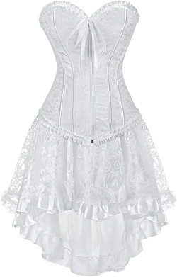 Corset Dress Top Skirt Set Plus Size Bustier Outfit Lingerie Lace up Gothic Medieval Women Bride Wedding Large 2805awhite
