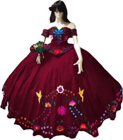Charro Mexican Quinceanera Dresses Theme Embroidered Satin Ball Gowns Dress Formal Women 2025 10 F1/Burgundy