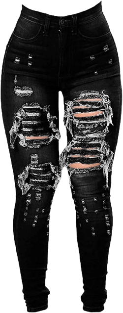 JEKE-DG Women's Ripped Hole High Waist Denim Skinny Destroyed Ankle Jeans Butt Lifting Stretch Distressed Trousers Medium Black
