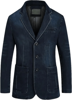 Kiioouu Men Denim Blazer Lapel Cool Denim Jacket Pockets Denim Blazer