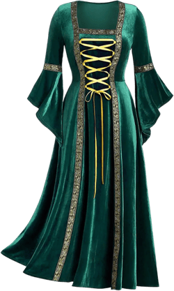 Women Medieval Renaissance Dress Christmas Velvet Victorian Gothic Gown Halloween Cosplay Costume Green X-Large