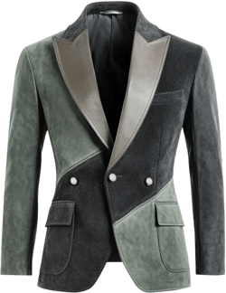 Men's Green/Grey Suede Leather Blazer - Modern Style Double-Breasted Jacket X-Large Green