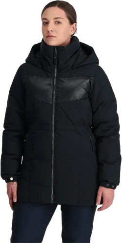 Spyder Women's Eastwood Long Down Hooded Jacket Medium Black
